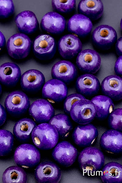 Perles en bois - Ø 10 mm, trou 3 mm - violet